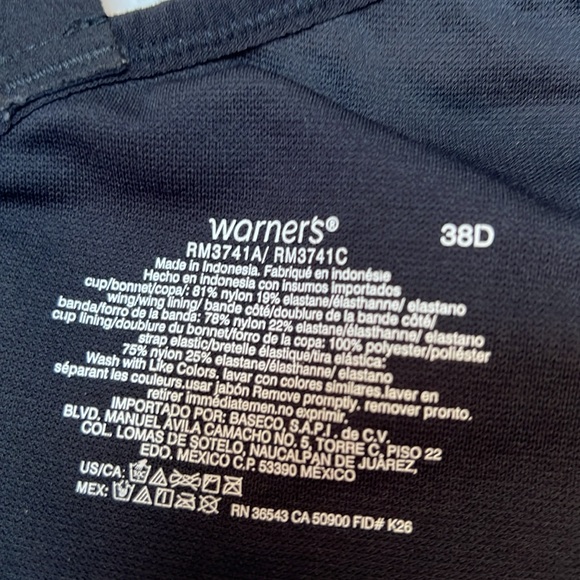Warners Black Wireless Lightly Padded Bra in Size 38D. EUC. - Picture 5 of 6